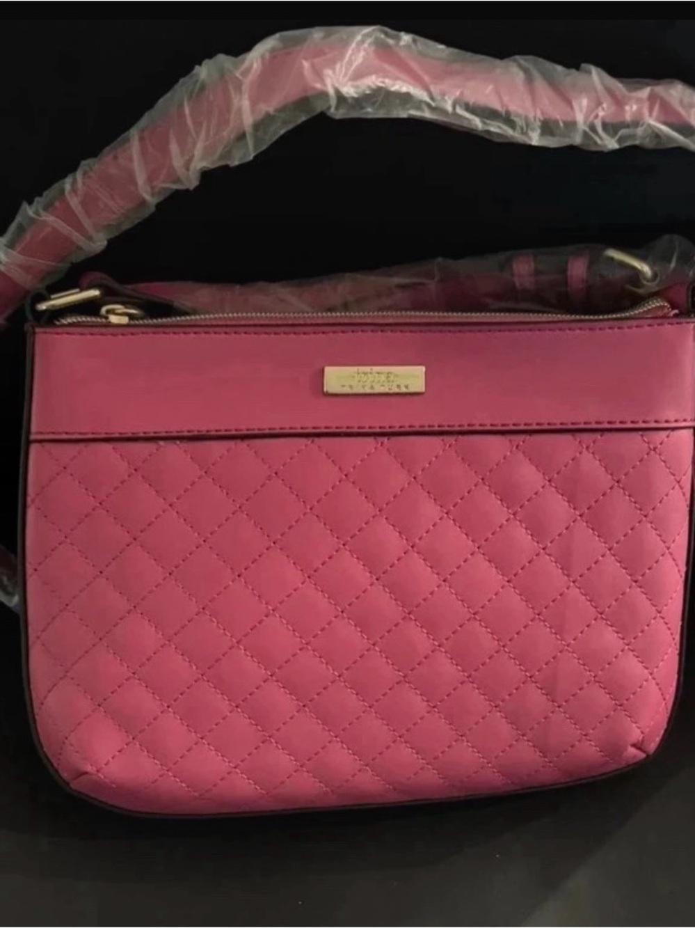 Quilted Hot Pink Crossbody Bag with Gold Plate